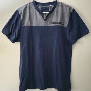 GUESS Tee Shirt – Men’s M – Blue/Gray – Zip Pocket – Modern Casual Streetwear